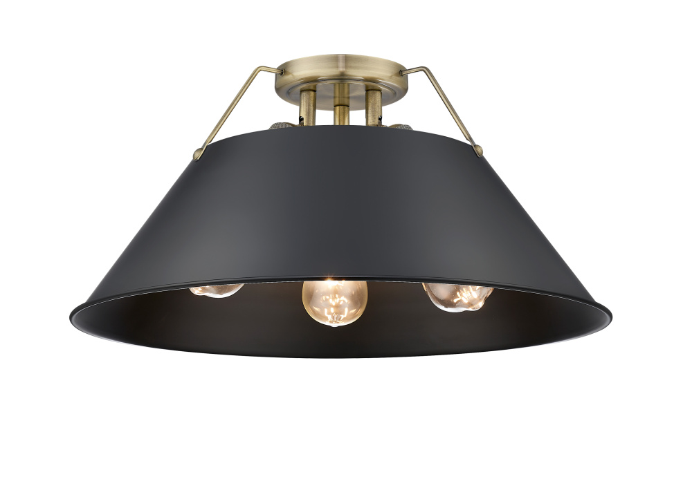Yep by Golden Lighting Orwell 3-light Flush Mount in Aged Brass and Matte Black shade